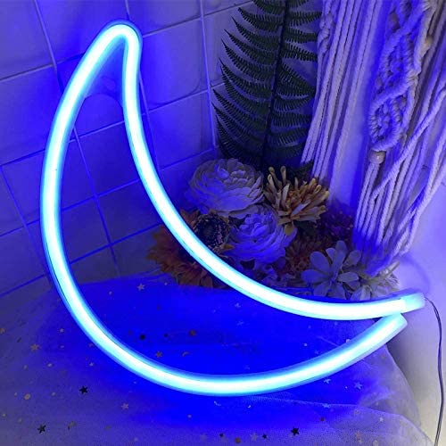 Moon LED Signs Neon Lights for Wall Decor,USB or Battery Neon Sign,Neon Signs for Bedroom,Light Up Sign Decorative Neon Light Sign for Christmas,Party,Kids, Girls Living Room (Moon-Blue)