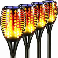 Topmante Upgraded Solar Torch Lights, Super Bright LED Waterproof Flickering Dancing Flames Torches Light Outdoor Solar Landscape Decoration Lighting Dusk to Dawn Auto On/Off Path Lamp (4 Pack-Circle)