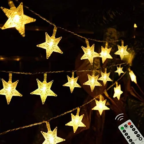50LED Christmas Star String Lights, Fairy Lights 8 Modes with Remote Control, Waterproof Battery Powered Lights for Christmas Tree, Indoor, Outdoor, Bedroom, Party, Garden, Wedding, New Year Decor 50LED Christmas Star String Lights, Fairy Lights 8 Modes with Remote Control, Waterproof Battery Powered Lights for Christmas Tree, Indoor, Outdoor, Bedroom, Party, Garden, Wedding, New Year Decor