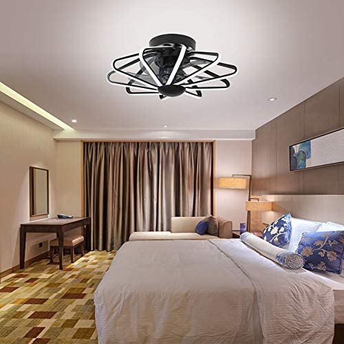 Ceiling Fan with Light, Remote Control LED 3 Color Fan Light, Semi Flush Mount Invisible Bladeless, Used in Small Room, Bedroom, Restaurant, Living Room,Black,A…