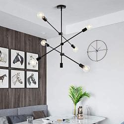 Sputnik Light Fixture Mobile Chandelier 6 Lights Modern Pendant Lighting Black Finish Contemporary Semi Flush Mount Ceiling Light Fixtures for Dining Room