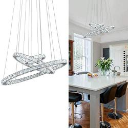 KAI Crystal Chandelier Island Pendant Light Contemporary Not Dimmable LED Lamp with Adjustable Height 3 Rings 6000K 8640LM Chrome Modern Flush Mount Ceiling Lighting for Dining Room Lobby