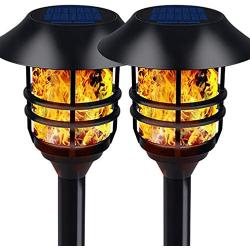 Solar Flame Lights - Solar Lights Outdoor 55'' Tall 100% Metal LED Solar Light Outdoor Torch Waterproof Metal Landscape Lights Heavy Lights Security Path Lights for Garden, Pathway,2 Pack
