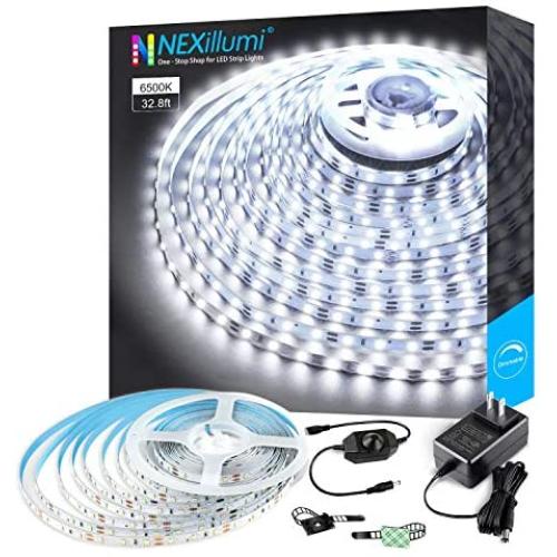 Nexillumi 32.8ft 600 LEDs Cold Daylight White LED Strip Lights
