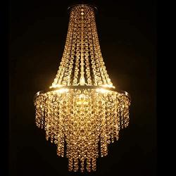 Luxurious Crystal Chandelier with Octagon Shape Crystal Lighting Fixture Pendant Lamp for Dining Room Bedroom Living Room 3 E26 LED Bulbs (Transparent Pewter 1)