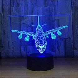 YKLWORLD Airplane Night Light 3D Illusion Lamp 7 Color Changing Touch Control with USB Cable LED Table Desk Decor Lamps Christmas Birthday Gifts for Kids Boys Pilot Plane Lover