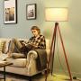 Floor Lamps for Living Room, KINGSO Wood Tripod Floor Lamp, Standing Light Flaxen Lamp Shade with E26 Bulb Base, Floor Lamps for Bedrooms Study Room Office