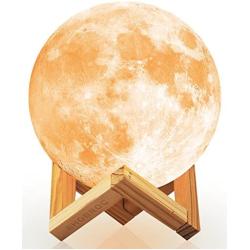 Ehobroc Moon Lamp, 3D Printing Moon Globe Light 5.9 Inch Glowing Moon Lamp Tap Change 3 Colors (Cool/Warm White and Yellow), Decor Moon Light for Kids, Birthday, Bedside