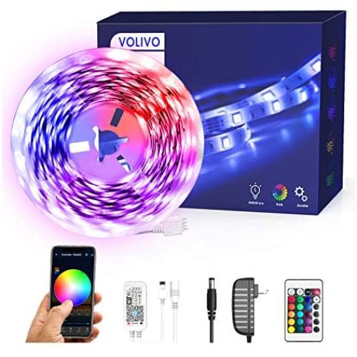 Volivo Smart WiFi Led Strip Lights 16.4ft, 1 Roll of 16.4ft RGB Color Changing Led Strip Lights Compatible with Alexa, Music Sync LED Lights for Bedroom Home, Kitchen, Decoration