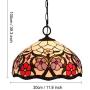 GDLight Tiffany Style Floral Pendant Lamp, 12 Inch Ldyllic Vintage Handmade Flowers Stained Glass Hanging Lights for Dining Room Living Room Bedroom