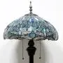 Tiffany Floor Standing Lamp W16H64 Inch Tall Sea Blue Stained Glass Crystal Bead Dragonfly Style Shade 2E26 Antique Lighting Resin Base S147 WERFACTORY Lamps Bedroom Living Room Bookcase Lover Gifts