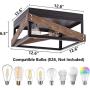 Eyassi Black Flush Mount Ceiling Light with Wood, 2-Lights Farmhouse Close to Ceiling Lighting Fixtures Wood Industrial Lamps for Living Room Kitchen Island Bedroom Hallway Entryway Closet Office
