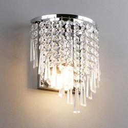 Pathson Crystal Wall Light, Chrome Finish Wall Sconce, Modern K9 Acrylic Crystal Drops Shade Wall Lamp Bedroom Living Room Lighting