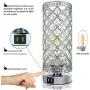 Crystal Table Lamp AC, Dual 2 USB Charging Port , Touch Control, 3-Way Dimmable, Decorative Bedside Desk Living Room Bedroom , Yellow LED Included, Modern Sliver Touchable Shade Night Light