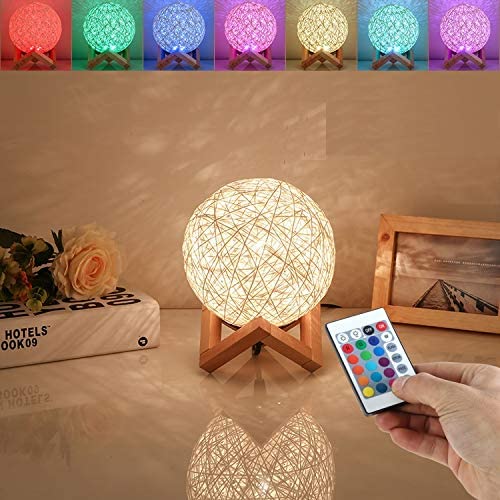 HUAQINZM LED Globe Rattan Ball Lamp 5.9 inch for ，Globe lamp，Bedroom Atmosphere Light，Childrens Night Light，LED Projector Night Lamps with Remote