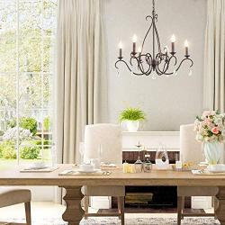 LALUZ Dining Room Chandelier Farmhouse Lighting Fixture Hanging with Crystal Pendants, 28” L x 25.5” H, Bronze