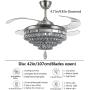 Lighting Groups Invisible Reversible Ceiling Fans 4 Circles Crystal Ceiling Fans Lamp-42 inch Transparent Retractable Blades Remote Control Fans Chandelier With LED Three Color Lights -for Indoor (Silver-03)