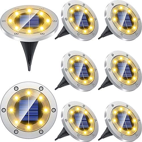 Biling Solar Lights Outdoor Grid Design Shell, Solar Powered Ground Lights Outdoor Waterproof, 8 LED Solar Disk Lights for Pathway Garden Yard Landscape Patio Lawn - Warm White (8 Pack)