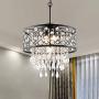 Modern Crystal Chandeliers with 5 Lights Pendant Light with Crystal Drops,Ceiling Light Fixture for Dining Room, Bedroom, Living Room (Black)