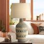 Desert Mesa Rustic Table Lamp Southwest Style Pattern Oatmeal Fabric Drum Shade for Living Room Bedroom Bedside Nightstand Office Family - John Timberland