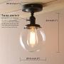 Pathson Industrial Semi-Flush Mount Ceiling Light, Vintage Style Pendant Lighting, Glass Shade Hanging Light Fixtures for Laundry Room Living Room Cafe Bar