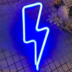 Protecu Lightning LED Neon Decorative Lights for Bedroom, Blue Neon Sign Shaped Decor Light, USB/ Battery Operated LED Neon Light Signs for Kids, Bedroom, Wedding, Birthday, Party, Christmas Decorations (Blue)