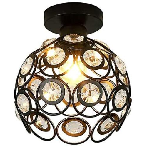 Ceiling Lighting Fixtures Chandelier Crystals Light, LED Flush Mount Ceiling Light for Kitchen Hallway Dining Rooms Living Rooms Bar (Black)