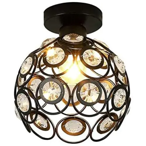 Ceiling Lighting Fixtures Chandelier Crystals Light, LED Flush Mount Ceiling Light for Kitchen Hallway Dining Rooms Living Rooms Bar (Black)