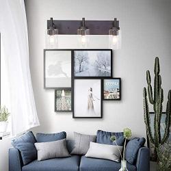 VINLUZ Vanity Bathroom Light Fixture Oil Rubbed Bronze 3 Lights Rustic Wall Sconce Lighting with Clear Glass Shade Vintage Porch Wall Lamp Bedroom Living Room