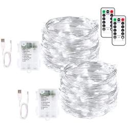 Blingstar Fairy Lights 2 Pack String Lights 33ft 100 LED USB and Battery Operated Christmas Lights Remote Control Timer 8 Modes Firefly Lights Cool White Fairy String Lights for Bedroom Wedding Decor