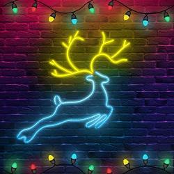 Neon Signs Deer, Dimmable Neon Sign with Remote, Led Wall Sign for Cool Room Light, Wall Art, Bedroom Decor, Led Lights for Party, Beer, Bar and Holiday Decor: UL-Listed Power Adapter