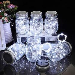 Mason Jar Solar Lights 30 LEDs, 6 Pack Hanging Solar Lights Outdoor, Waterproof Fairy Lights Solar Lanterns for Patio Garden, Hangers and Jars Included- Cool White