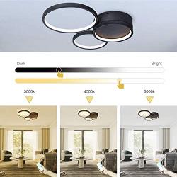 HUOKU Modern LED Ceiling Light, 3 Lights Dimmable Flush Mount Light,23W Circle Rings Ceiling Lamp with Remote Control for Living Room, Bedroom, Dining Room,3000K-6000K(Black)