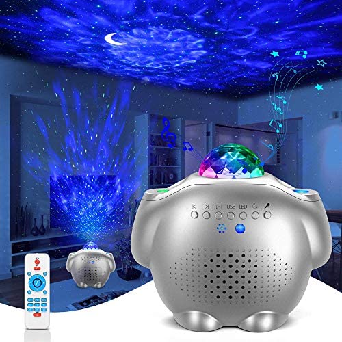 Star Projector Night Light for Kids, 4 in 1 LED Galaxy Light Projector with Moon & Star, Ocean Wave Projector Room Decor with Bluetooth Music Speaker, Voice Control, Night Light Projector for Bedroom