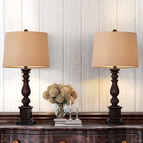 Oneach Table Lamp Set of 2 for Bedroom Rustic Bedside Table Desk Lamps for Living Room Study Office 24'' Minimalist Lamps Set Bronze