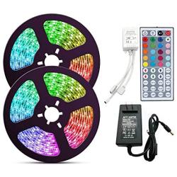 LED Strip Light 32.8ft 300LEDs SMD 5050 RGB Rope Lighting Color Changing Full Kit with 44-Keys IR Remote Controller & Power Supply Led Strip Lights for Home Kitchen Bed Room Decoration