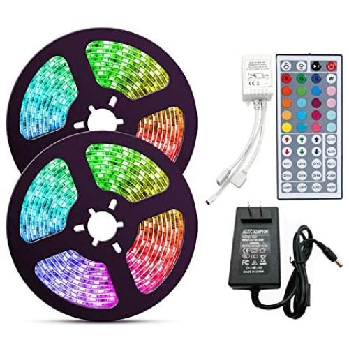 LED Strip Light 32.8ft 300LEDs SMD 5050 RGB Rope Lighting Color Changing Full Kit with 44-Keys IR Remote Controller & Power Supply Led Strip Lights for Home Kitchen Bed Room Decoration