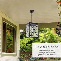 MELUCEE 3-Light Outdoor Chandelier Lighting Black Indoor Lantern Pendant Light Exterior Ceiling Light Fixtures with Clear Glass for Patio Porch Entryway