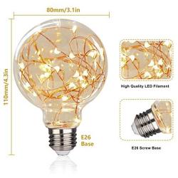 LED Globe Fairy Light Bulb,G80 E26 Warm White Edison Screw Night Lights, Flash Starry Decorative Copper Wire String Lights for Bedroom Living Room Festival ChristmasBedroom, Non-dimmable, 4 Pack