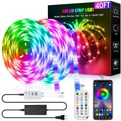40ft RGB LED Strip Lights Kit, DZFtech Color Changing Smart LED Strip Lights with Remote, SMD 5050 LED Rope Lights with Bluetooth App Controller & Mic Music Sync for Bedroom Decoration, TV, Bar, DIY