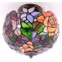 Tiffany Ceiling Fixture Light W12H11 Inch Semi Flush Mount Stained Glass Yellow Red Rose Shade Antique Style S001 WERFACTORY LAMPS Coffee Bar Study Office Entry Kitchen Island Hallway Dining Room Loft