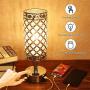 Tomshine Crystal Table Lamps, Touch Control Lamp Dual USB with AC Outlet 3-Way Dimmable Silver Bedside Nightstand Small Desk Lamp for Living Room Bedroom Decorative Table Light (Include Bulb)