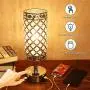 Tomshine Crystal Table Lamps, Touch Control Lamp Dual USB with AC Outlet 3-Way Dimmable Silver Bedside Nightstand Small Desk Lamp for Living Room Bedroom Decorative Table Light (Include Bulb)