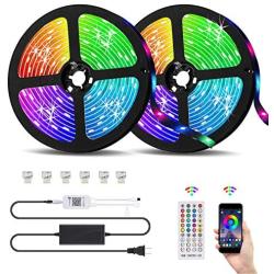 Smart RGB LED Strip Lights-32.8ft, Sensitive Built-in Mic,SMD 5050 Color Changing LEDs-App Control,Music Sync-40 Keys IR Remote Controller,DC 12V5A Power Supply.DIY TV,Bedroom, Party