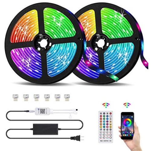 Smart RGB LED Strip Lights-32.8ft, Sensitive Built-in Mic,SMD 5050 Color Changing LEDs-App Control,Music Sync-40 Keys IR Remote Controller,DC 12V5A Power Supply.DIY TV,Bedroom, Party