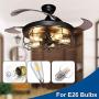 DLLT Ceiling Fan with Lights-42 Inch Industrial Ceiling Fan with Retractable Blades, Vintage Cage Ceiling Lights Fixture with Remote for Kitchen, Dining Room, Living Room, 5 E26 Bulb Not Included, Black
