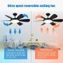 Ceiling Fan Lights with Remote Control, 52inch Low Profile Ceiling Fans, 3 Color Changeable, Adjustable Speed&Timing, Flush Mount Ceiling Fan Light for Bedroom,Living Room,Dining Room,Hallway, Black
