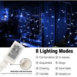 Joomer LED Icicle Lights,400 LED 26ft 8 Modes with 80 Drops,Icicle Fairy Lights with Timer Function, Waterproof Connectable Outdoor String Lights for Holiday, Christmas, Wedding Decorations (Blue)