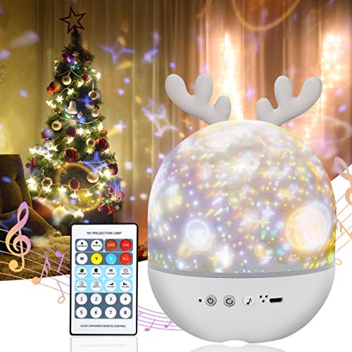 Night Light for Kids with Music, YouCoulee Star Night Light Projector 3 in 1 Nursery Lamp with Remote Control, Rechargeable and 360 Degree Rotating, Best Gift for Girls Boys Baby Birthday Party