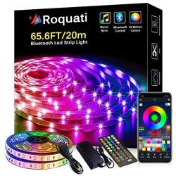 Bluetooth LED Light Strip 65.6FT/20M 5050 RGB Strip Lights Music Sync Color Changing Rope Lights Flexible Tape Light Kit with APP Controller for Bedroom Home Kitchen